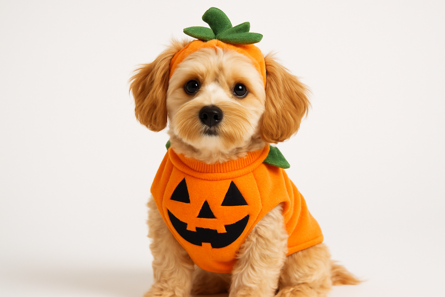 Dog in pumpkin Halloween costume