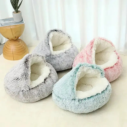 2-in-1 Round Cushion & Warm Pet House for Cats and Small Dogs